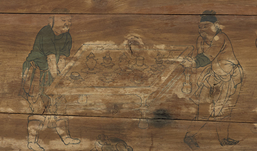 View a detailed examination of Liao Dynasty coffin panel.